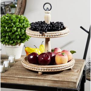 Premium Quality Wooden Cake Display Stand Restaurant and Hotels Supplies Snacks Serving Tray with Metal Handle Candy Fruit Serve - Product Image 2