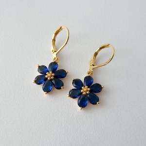 <b>Sapphire</b> Charm Huggie Hoop 925 Silver <b>Gold</b> Plated <b>Earrings</b> Vintage Style <b>Earrings</b> Gift for Her Blue <b>Sapphire</b> <b>Earrings</b> - Product Image 4