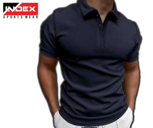 Camiseta Polo de Manga Corta Azul para Hombre, Marca INDEX, Algodón Oxford, Color Sólido Informal, Transpirable, Corte Regular - Product Image 2