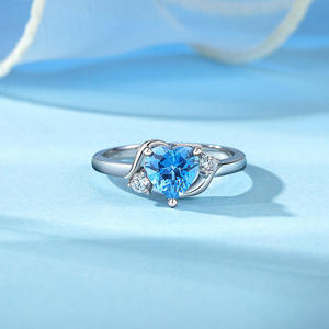 Jeulia <b>Wave</b> Design Three Stone Heart Promise <b>Ring</b> Sterling <b>Silver</b> with Rhodium Plated Birthstone Setting - Product Image 4