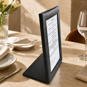Support de menu en cuir PU noir DIVRIS avec plusieurs pages pour restaurants et hôtels - Product Image 4