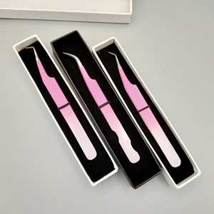 Pince à cils de couleur blanche rose Ombre pince à épiler d'extension de cils en acier inoxydable durable sur mesure pointe pointue conception de couronne - Product Image 3