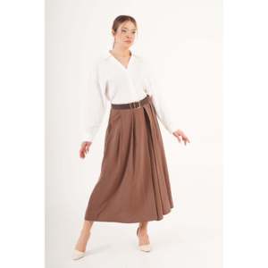 Jupe midi plissée élégante camel pour femme LUSTRIN avec ceinture, mélange viscose et nylon pour la vente en gros de vêtements - Product Image 1