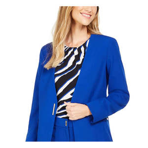 Blazer Senza Colletto da Donna Calvin Klein Blu in Velluto con Ricami e Decorazioni a Bottoni Lavorato a Maglia e Tessuto Taglia 12 - Product Image 2