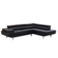 Canapé de salon sectionnel d'angle en forme de L en cuir synthétique avec rangement et porte-gobelets