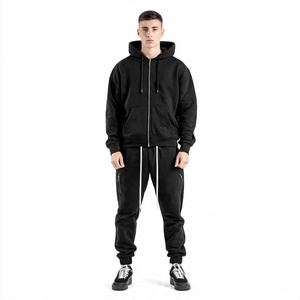 Conjunto Deportivo de Invierno para Hombre, Sudadera con Capucha de Doble Línea de Rayas Extra Grande y Pantalones Rectos |   Estilo holgado y urbano - Product Image 5