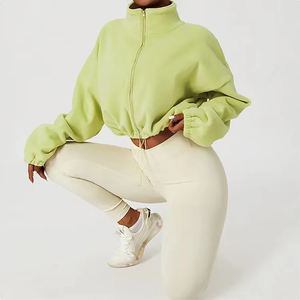 Sudadera con capucha recortada de gran tamaño personalizada 2025 para mujer, jersey con cremallera, Top corto con cordón, ropa de invierno - Product Image 4