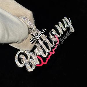 Colgante inicial personalizado de lujo VVS Moissanite Iced Out Collar con nombre en plata de ley 925 para hombres - Product Image 1