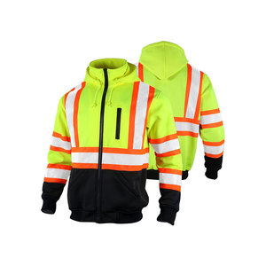 Veste de sécurité réfléchissante jaune à haute visibilité, classe 2 ANSI, imperméable, avec des bandes orange et blanches et un bas noir - Product Image 1