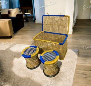 Elegante Otomana Sarkanda de Bambú, Reposapiés Indio Muddha, Taburete con Cesta de Almacenamiento, para Sala de Estar, Jardín, Apartamento Ecológico - Product Image 5
