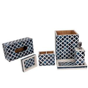 Ensemble de salle de bain en incrustation d'os artisanale |   Accessoires de salle de bain faits à la main de luxe - Product Image 1