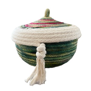 Macrame Cotton Rope Boho Style Multi Purpose <b>Storage</b> <b>Basket</b> & Chapati <b>Basket</b> With <b>Lid</b> Ideal for Dining Table & Living Room - Product Image 1