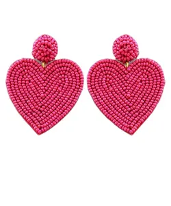 2023 Simple Geometric Handmade Woven Color Bead Earrings Bohemian Big Hoop Beaded Earrings Women