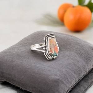 Anillo de Boda de Plata de Ley 925 con Turquesa Natural Engastada en Bisel, Estilo Bohemio, Hecho a Mano, para Mujer - Product Image 2