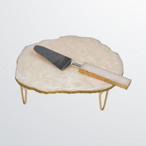 Mirror Steel Handle with Natural Marble Stone & Metal Cake Stand and Dessert Stand <b>Tools</b> Round Creative Modern Cake & Pastries - Product Image 5