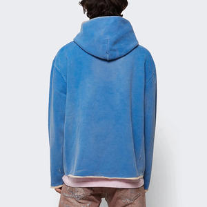 Sweat à capuche décontracté pour homme, effet délavé, en polaire, avec poches, mélange polyester/coton, coupe-vent, écologique, haute qualité, faible MOQ, marque privée - Product Image 6