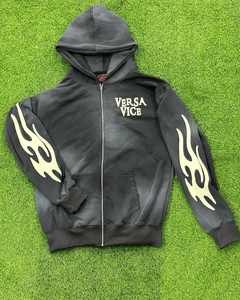 Vêtement de sport à capuche zippé en molleton d'hiver décontracté, 100% coton, délavé à l'acide, teint en pièce, broderie effet vieilli, séchage rapide, grande taille personnalisée - Product Image 6