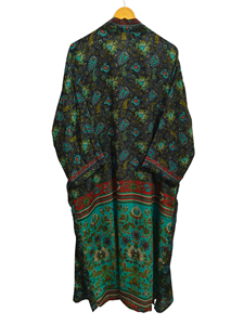 Bata de seda de verano para mujer, bata larga de noche, Kimono Sari de seda reciclado Vintage indio con estampado Floral, - Product Image 6