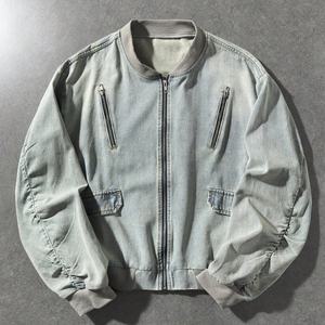 แจ็คเก็ตเดนิมดีทรอยต์ผ้าฝ้ายคุณภาพสูงสำหรับผู้ชาย แบบซิปเต็มตัว สไตล์วินเทจ ล้างสีแบบแอซิดวอช แจ็คเก็ตเดนิมดีทรอยต์สไตล์วิทยาลัย - Product Image 1
