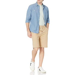 Pantalones cortos de lona de cintura media de calidad superior para hombre, pantalones cortos informales de punto sólido con cierre de cordón, estampado personalizado, XXS de moda, teñido liso - Product Image 1