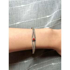 Navajo Handmade <b>Red</b> Coral & Sterling Silver Fashion Cuff <b>Bracelet</b> - Product Image 5
