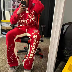 Conjunto de chándal y sudadera con capucha y pantalones de chándal unisex con serigrafía y logotipo personalizado OEM, ropa de calle, chándal, chándal - Product Image 3