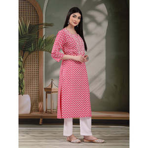 Women's Floral Embroidered Cotton Straight Kurtas Breathable Poplin Women's <b>Tops</b> for <b>Festive</b> Season Size XL - Product Image 6