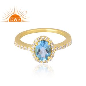 Latest selling <b>925</b> sterling <b>silver</b> 18k gold plated natural CZ & blue topaz gemstone <b>ring</b> demi fine jewelry manufacturer - Product Image 3
