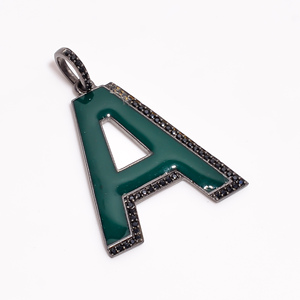 Hermosa calidad AAA + 100% Zircon Natural Piedra preciosa redonda Plata de Ley 925 Chapado en negro Pave A Shape Fine Pendant Jewelry - Product Image 3