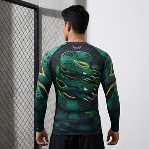 เสื้อแรชการ์ดแขนยาวลายงูสีเขียวสำหรับผู้ชาย แห้งเร็ว ระบายอากาศได้ดี เป็นมิตรกับสิ่งแวดล้อม ดีไซน์แบบถ่ายเทความร้อน เสื้อกีฬา - Product Image 3