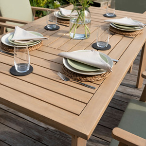 Conjunto de diseño moderno, 1 mesa, 6 sillas, cabina de comedor de madera, asientos para jardín, Patio, playa, muebles de exterior-Burford - Product Image 6