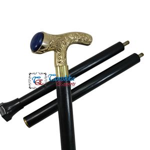 Canne de marche en bois avec poignée en laiton vintage, pierre turquoise, design moderne et élégant, pliable, artisanale, style Art Déco, durable, pour l'extérieur - Product Image 2