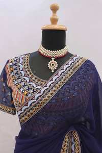 Indian Elegant Bollywood Designer <b>Saree</b> <b>for</b> a Chic Ethnic Bollywood Georgette <b>Saree</b> Exclusive Latest Sari Fancy Boutique Blouse - Product Image 6