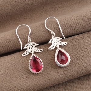 Women’s 925 Sterling Silver Bohemian Drop <b>Earrings</b> Geometric Pattern Pink <b>Tourmaline</b> Bezel Set Handmade Dangle <b>Earrings</b> - Product Image 6