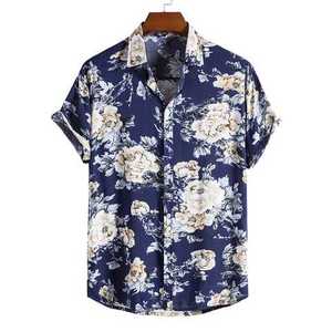 Camisetas hawaianas tropicales para hombre, Jersey de Color azul, camisetas florales con botones, ropa de playa de verano, camisa turística Vac - Product Image 1