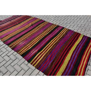 Tapis Ethnique Vintage Turc Rouge Noir 5.2 X 11.8ft Grande Surface Laine Latex Soutenu Patchwork Motif pour Couloir ou Décoration de Chambre - Product Image 4