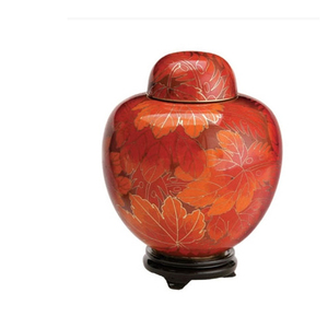 Urne de crémation en aluminium revêtu d'émail de feuille rouge, urne funérailles de qualité supérieure, cendres humaines, meilleure vente, urne artisanale - Product Image 4