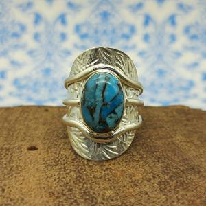 Vente en gros de bagues en argent sterling 925 faites à la main en cuivre bleu turquoise 100% bijoux de fiançailles naturels pour mariage femmes diamant - Product Image 1