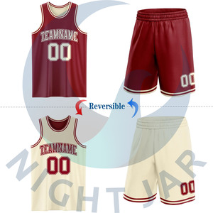 Maillot de combinaison de basket-ball à sublimation double face réversible crème bordeaux personnalisé - Product Image 2