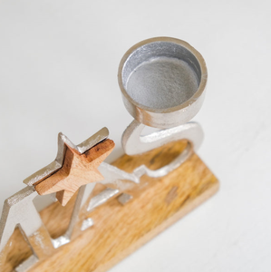 Christmas Metal Text And <b>Stars</b> T-<b>light</b> Holder with Wood Base For Christmas Gifting & Decor - Product Image 3