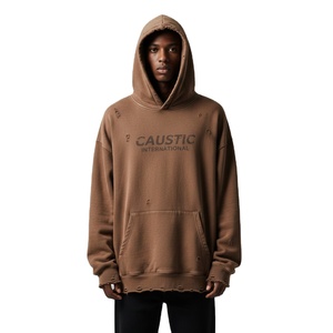 Sudadera con capucha de doble capa OEM Streetwear, estilo vintage, lavado ácido, dobladillo sin rematar, algodón, oversize, hip-hop, personalizada para hombre - Product Image 1