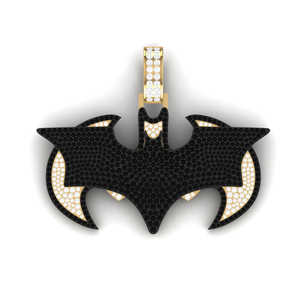 Pendentif élégant en forme de chauve-souris en diamant noir plaqué or sur argent sterling 925, bijou de déclaration luxueux pour homme style hip-hop - Product Image 3