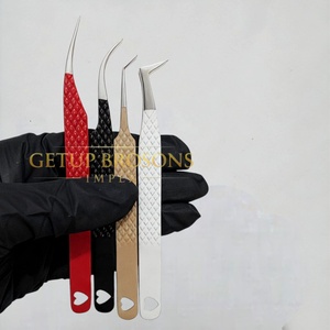 Pince à épiler pour extensions de cils GETUP BROSONS IMPEX, revêtement poudré, découpe en forme de cœur, acier inoxydable, pointe lisse, anti-magnétique, vente en gros - Product Image 2