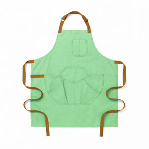 Green Sleeveless Bib <b>Apron</b> Multiple Pockets Oil-Resistant Eco-Friendly for Cooking Daily Use Simple Style Woven Canvas Material - Product Image 1