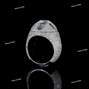 VVS HipHop Luxury Oval Halo Moissanite Diamond <b>Ring</b> Pave Setting <b>Silver</b> Statement Engagement Gift - Product Image 5
