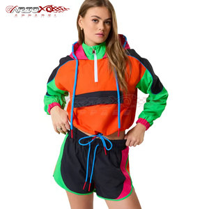 <b>Lightweight</b> Windbreaker Shorts Set For <b>Women</b> With Zipper <b>Jacket</b> And Elastic Waist Stylish Windbreaker Shorts Set - Product Image 2