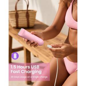 Tondeuse électrique rose 2-en-1 pour femmes, étanche, rechargeable, rasoir bikini avec lame en céramique - Product Image 4