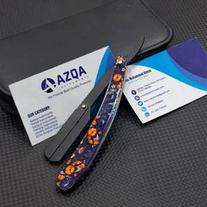 Navaja de Afeitar Profesional Plegable, Cuchillo de Afeitar para Barbería, Mango con Estampado Floral, Acero Inoxidable, Afeitado Manual en Húmedo - Product Image 1