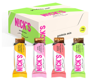 NICKS Proteín Mix, Set de Barras de Proteína Keto Chocolate, 4g de Carbohidratos Netos, 15g de Proteína, 5g de Colágeno, Bajo en Carbohidratos (9x50g) - Product Image 1
