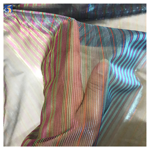 YX1273 Kain Rajut Polyester Laser Lurex Chiffon Tebal Bergaris Baru 1 Yard untuk Kostum Tari yang Berubah Warna - Product Image 4